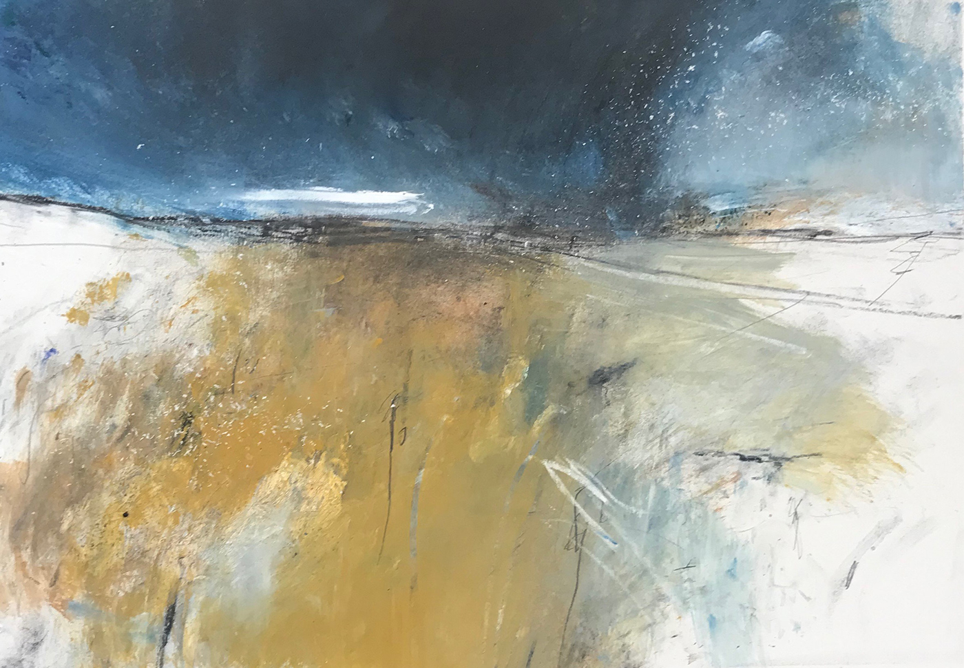 “A flurry of distant snow softly falls 02:06” (oil, charcoal, chalk and pencil on paper 30 x 41 cm) Artwork for sale £220
